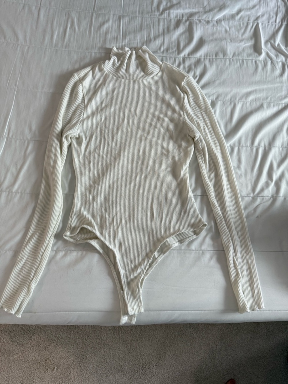 Free People Ribbed Turtleneck Bodysuit in Off-White